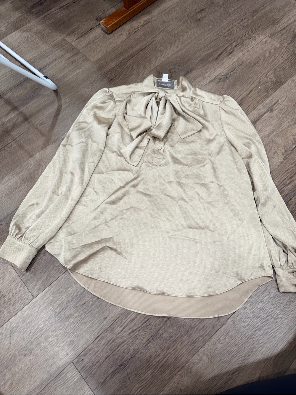 Anthropologie Cream Bow-Tie Long Sleeve Blouse